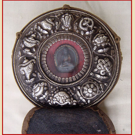 LARGE ROUND 8 AUSPICIOUS SYMBOLS BUDDHA PRAY GAU TIBET